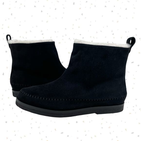 Jenni Kayne Black Suede Shearling Moc Boot Neutral Minimalist Ankle Bootie 38